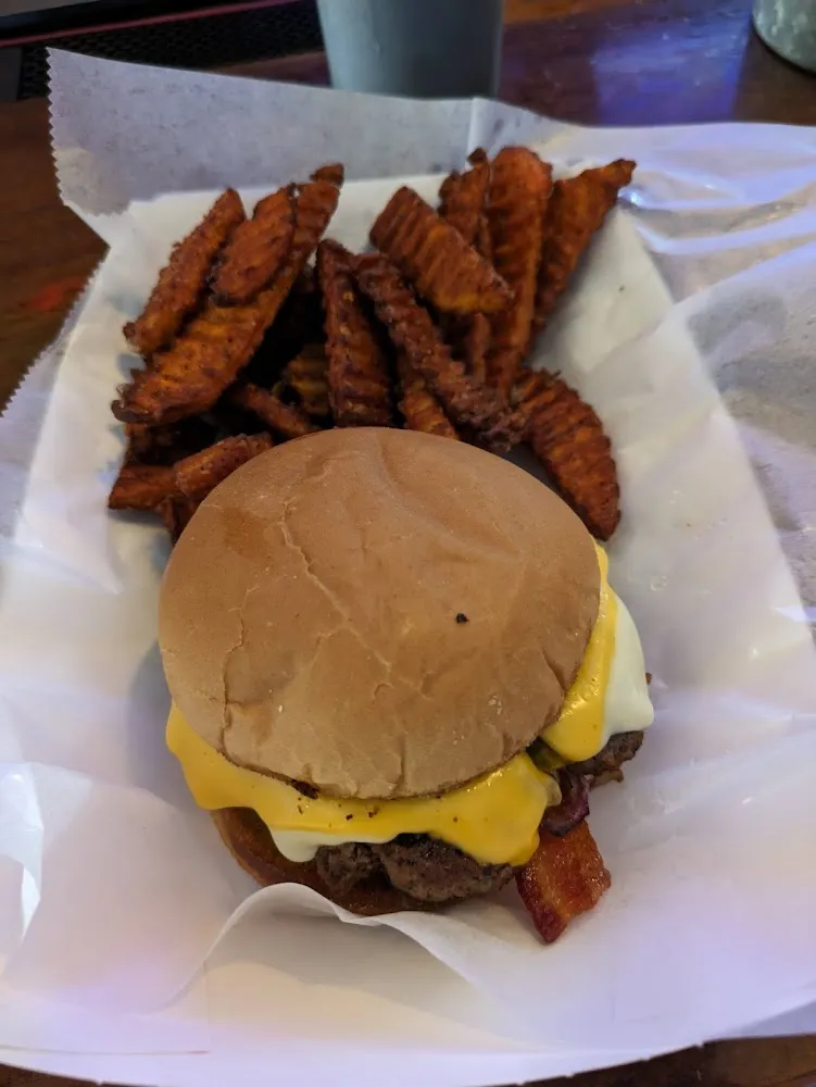 Blue Room Burger and Sweet Potato Fries