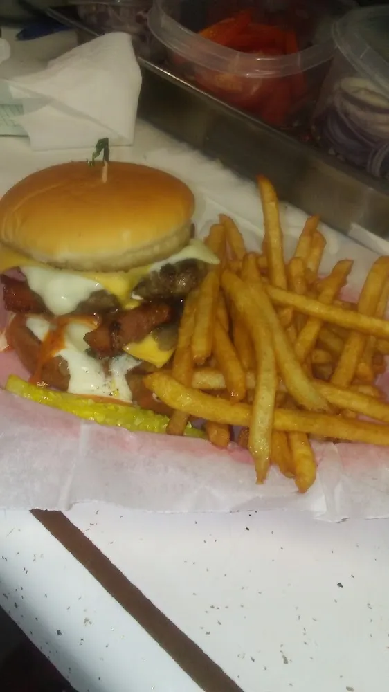 Double Blueroom Burger and Fries